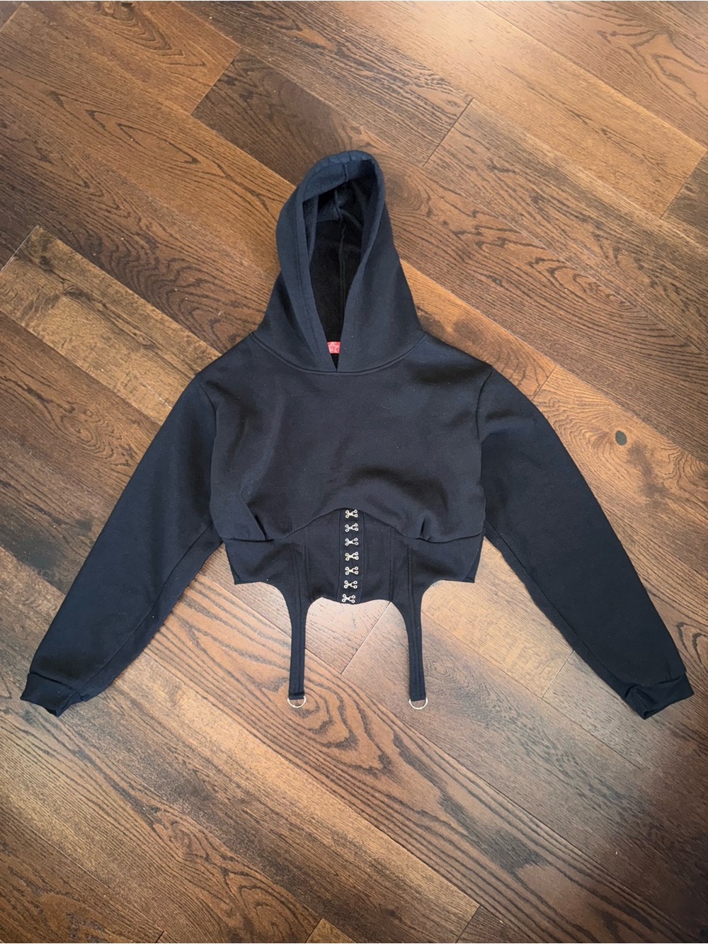 NEW Roma Concept 1X Black Cropped Corset Sweatshirt Hoodie